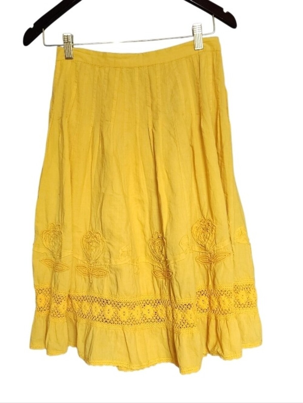 Yellow Boho Embroidered Midi Skirt - Women